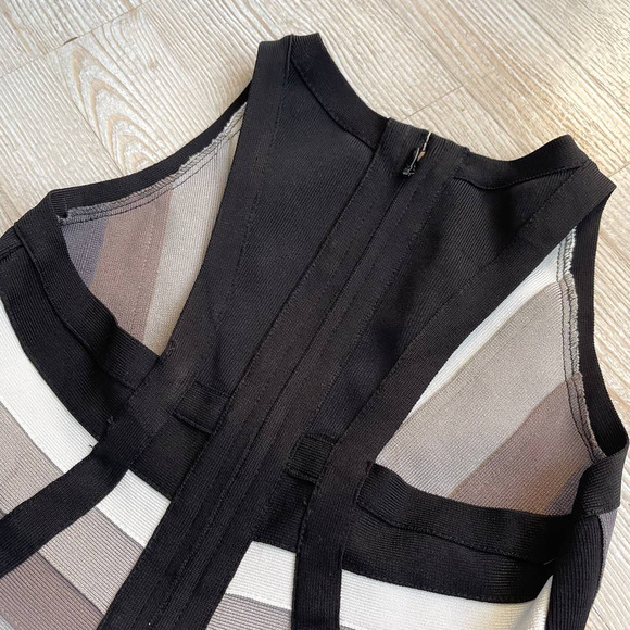 Colorblock Bodycon Bandage Dress | Black/Tan Size Large - Picture 5 of 6